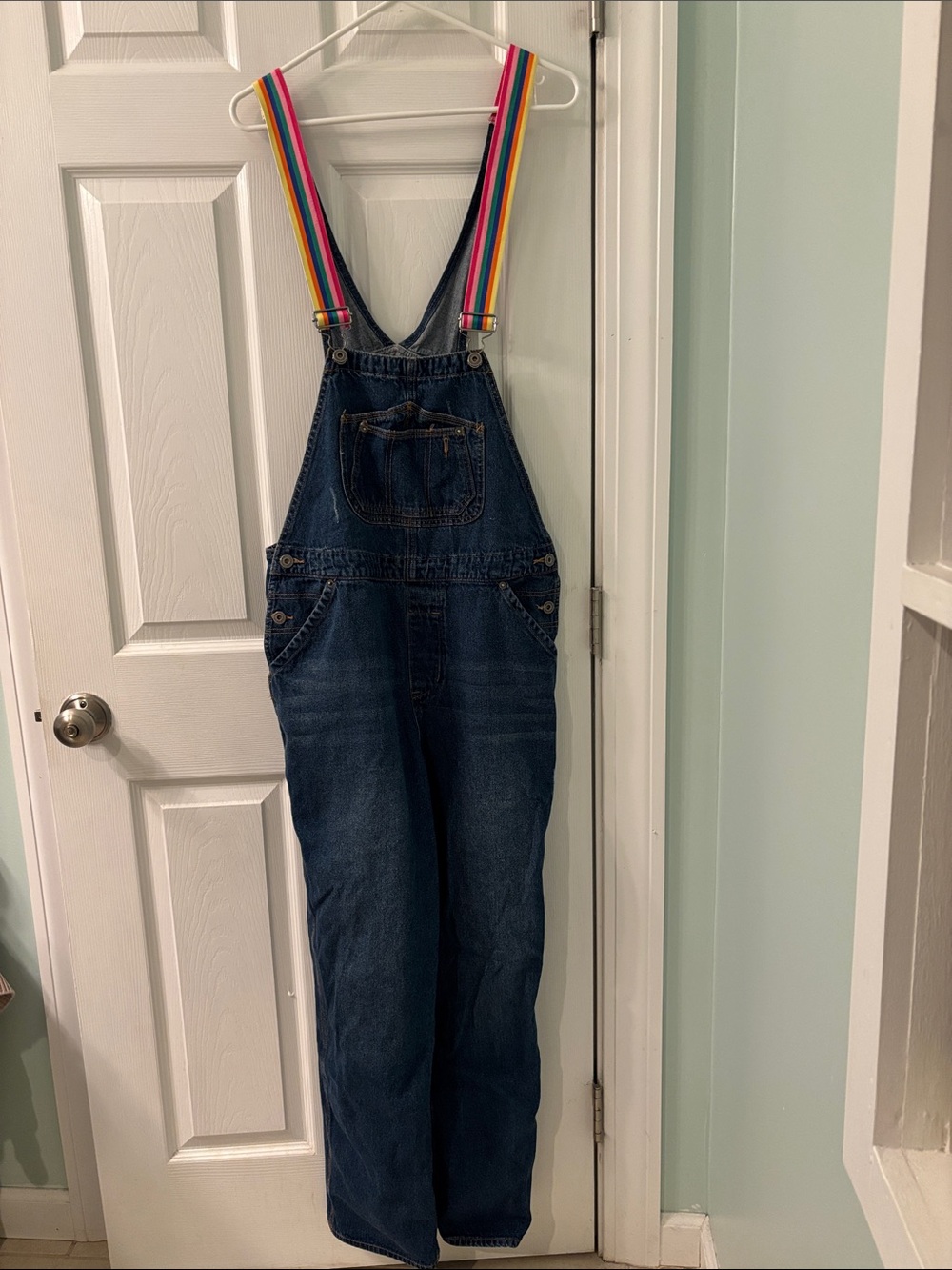 UNIONBAY Dark Blue Denim Overalls with Rainbow Straps Sz M